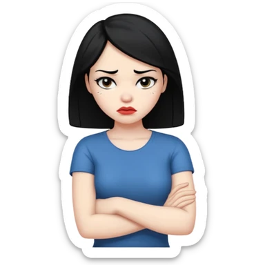 pouty/sad arms crossed emoji woman with black hair sticker