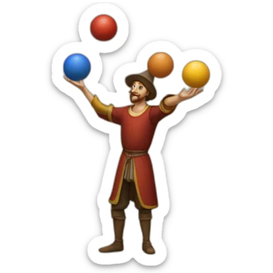 medieval juggler juggling 4 same-sized balls over them sticker