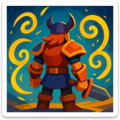 MMO game character from behind, glowing yellow swirl effects, fantasy art style sticker