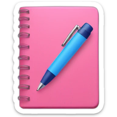 pink notebook with a blue pen sticker