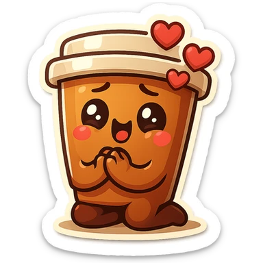 Tall coffee cup, bowing on knees, gushing with love, worship sticker