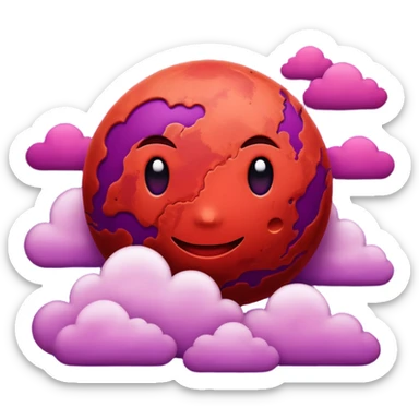 Crimson red planet with clouds and a purple sun behind it sticker