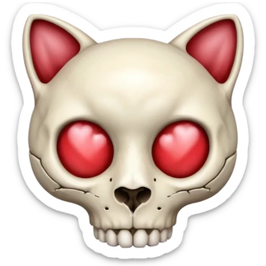 cat skull with a heart inside the skull sticker