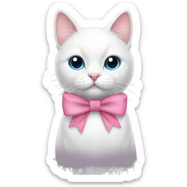 White cat with pink bow on its ear sticker