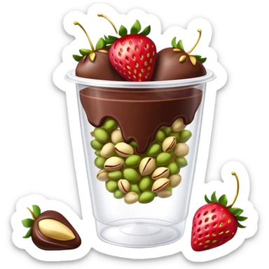 Chocolate covered Strawberries with pistachios in a plastic cup sticker