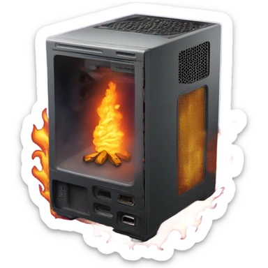 A micro atx computer on fire from gaming all night  sticker