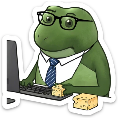 Block of Cheese working on a computer like it’s an office worker sticker