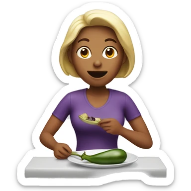 Woman eating eggplant sticker