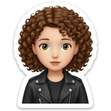 girl kid curly brown hair wear leather jacket sticker