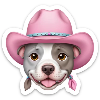 Gray and white pitbull with pink cow girl hat  sticker