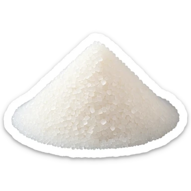 small mound of fine bright white granulated sugar, tiny uniform grains, slightly crystalline, delicate sparkle, clean dry surface, evenly textured, soft lighting, subtle shadows, emoji scale sticker