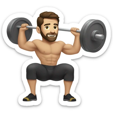 BRUNETTE WHITE MEN SQUATING WITH BARBEL sticker