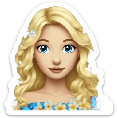 Gorgeous blond lady blue eyes with flowers and butterflies sticker