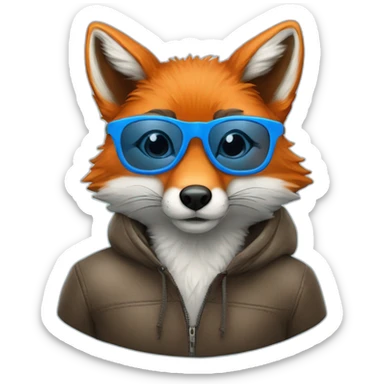 A Fox with blue round glasses et avec une doudoune bleu ciel sticker