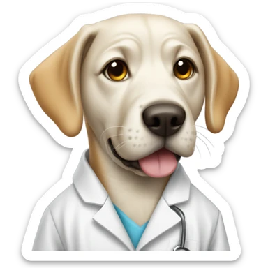 Dog wearing a lab coat sticker