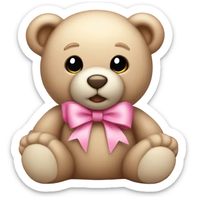Light beige teddy bear with pink bow on right ear sticker