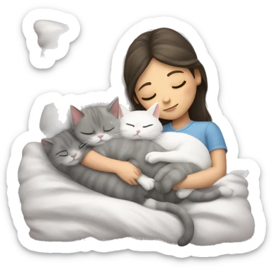 grey and white kitty sleeping with girl in bed sticker