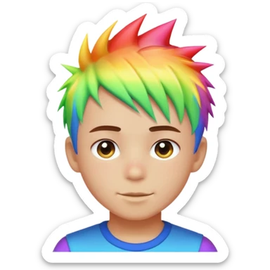 Boy with rainbow streaks — short spiky hair glowing under light. sticker