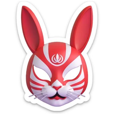 stylized usagi rabbit kabuki mask, red and white, angry expression, highly detailed sticker