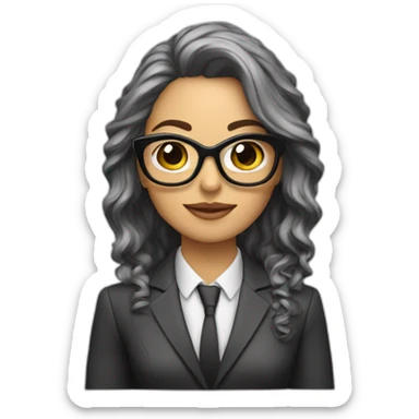 Mujer blanca pelo largo emprendedora con blazer y gafas sticker