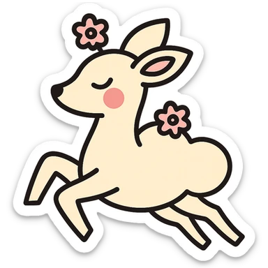 feminine adult vanilla cloud doe with rosy cheeks and cherry flowers, floating gracefully, minimalist style, brand identity, social media sticker