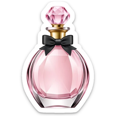 light pink crystal perfume bottle with black ribbon display sticker