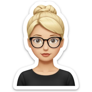 Blonde Women with Bun, Office Woman – tight blonde high bun, glasses, white blouse, confident look, dress, big breasts sticker