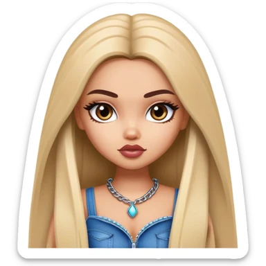 pretty bratz baddie, straight long hair, light skin, dark hair sticker