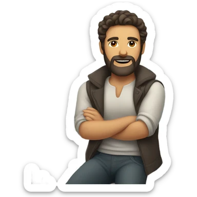Dark brown hair man with beard on a sailboat sticker