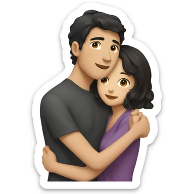 A half pale Asian man with short dark hair and amber eyes embracing and loving a half Asian woman with long wavy dark hair and dark hazel eyes. They love each other a lot And have good fashion taste. sticker
