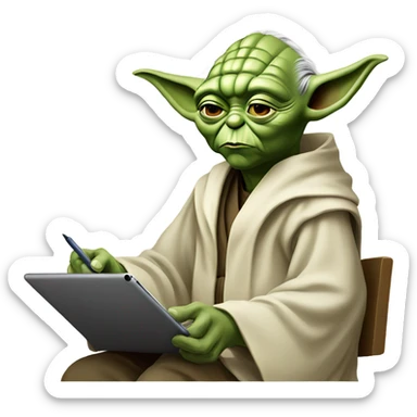 Master Yoda draws on a graphics tablet sticker