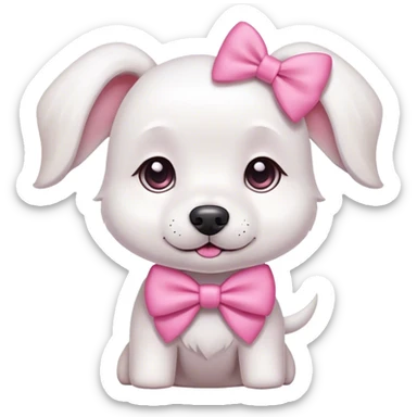 A white dog with a pink bow sticker