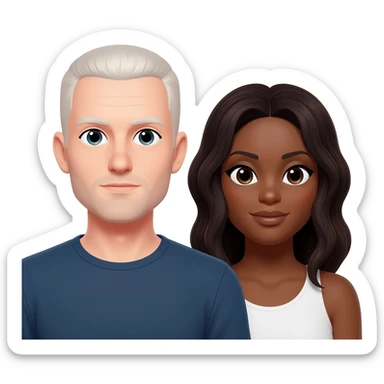 White guy short hair and black lady couple sticker