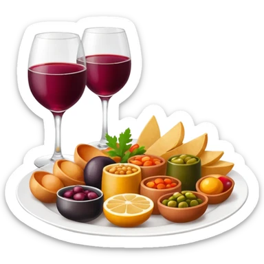 plate of Spanish tapas with a glass of tinto de verano sticker