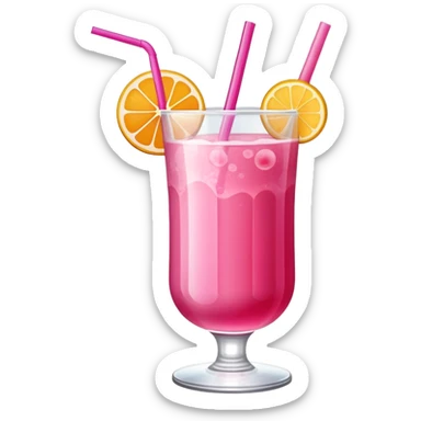 Refreshing pink fruity drink with straw in a glass sticker