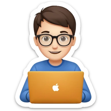young programmer, coding on laptop, cheerful sticker
