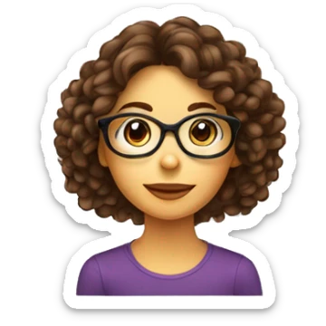 Fille aux cheveux longs brun frisés en bout avec des lunettes de forme carré sticker