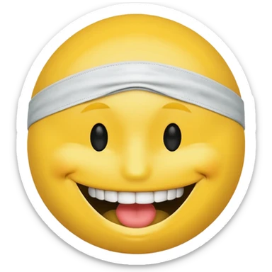 A smiley face wearing a gag and blindfolded sticker