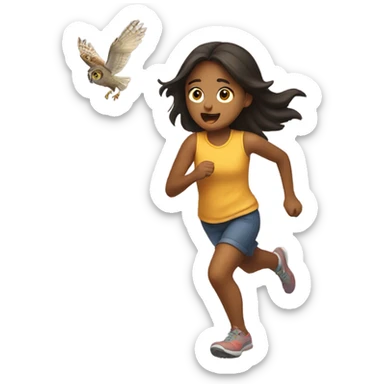 Girl running from owl sticker