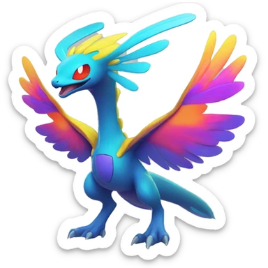 Colorful Neon Colors Vibrant Colors Flying Futuristic Fakémon-Pokémon-Creature Full Body sticker