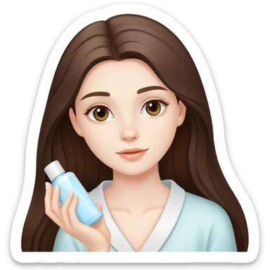 beautiful pale brunette girl with long hair doing skincare routine  sticker