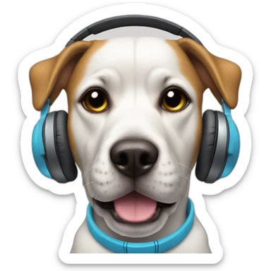 Dj dog with headphones and wearing a costume sticker