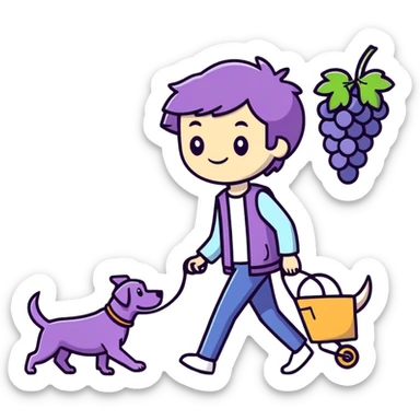 Grape walking a dog sticker