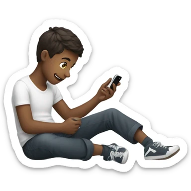sitting boy with smartphone indoors sticker