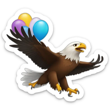 an eagle flying away with a baloon sticker