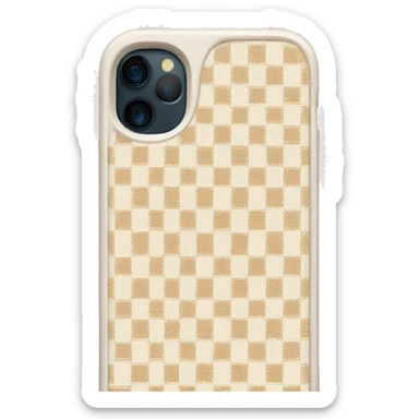 white iPhone 14 with beige checkered case sticker