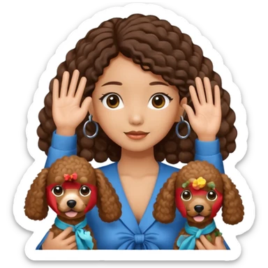 Asia tie up hair girl with brown poodles say goodbye sticker