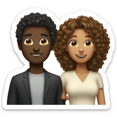 black girl with big curly 3a hair and white white guy with brown hair  sticker