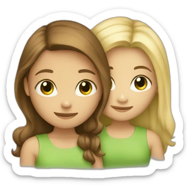 Two girls hugging: one has brown hair and brown eyes, and the other is blonde with green eyes. sticker