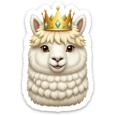 white fluffy king alpaca wearing a golden crown sticker
